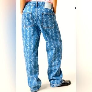 NWOT Nude project flower AOP laser jeans,loose fit,pocket detail,flower vines SM